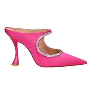 Stuart Weitzman Crystal Embellished Pink Satin Mule New Size 6.5